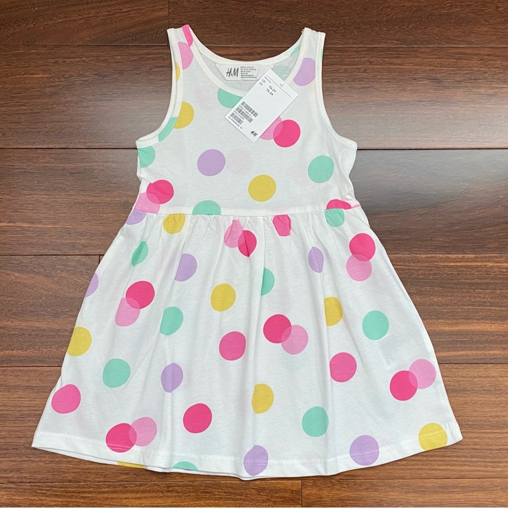 🌟3 for $22🌟 BNWT H&M Kids Dress - White with Pink, Yellow, Green Dots